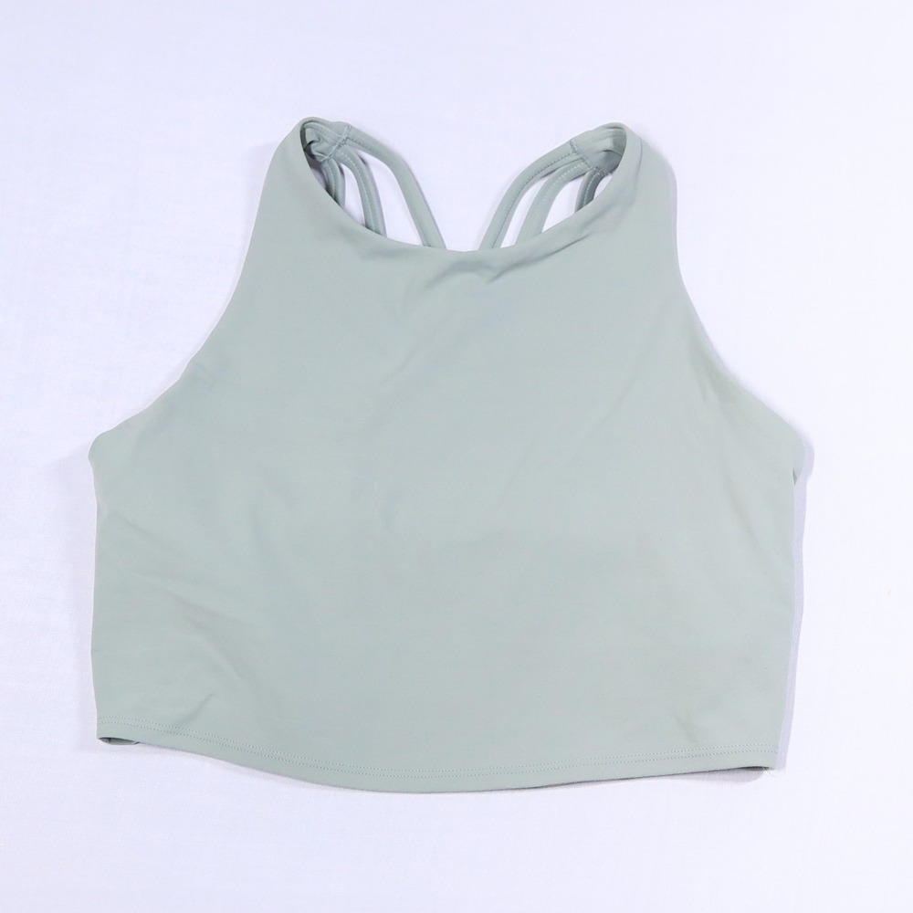 Athleta Crop Top Women Size Medium Sage Green Strappy Back High Neck Activewear